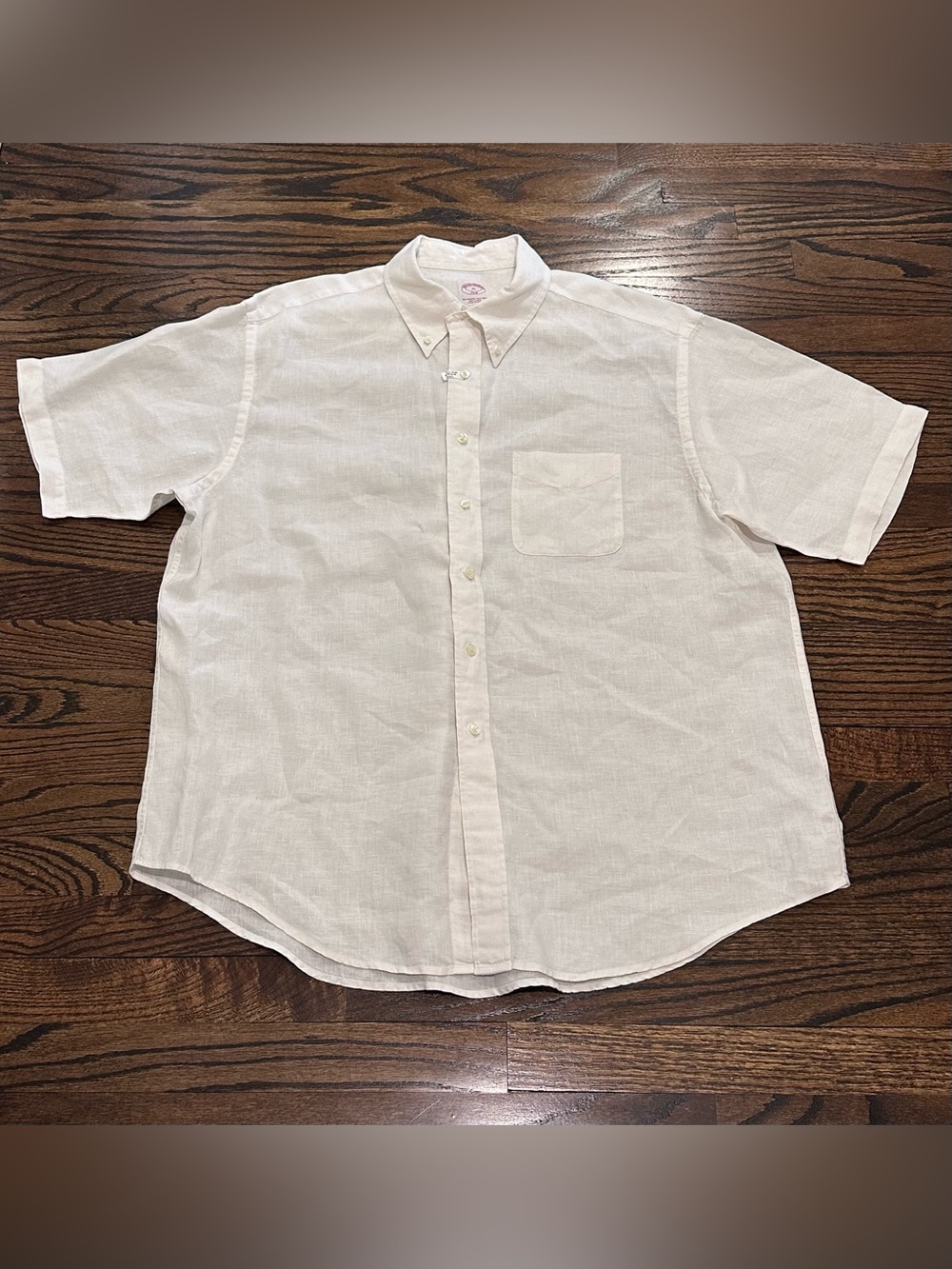 Brooks Brothers White Linen Short-Sleeve Button-Down Shirt